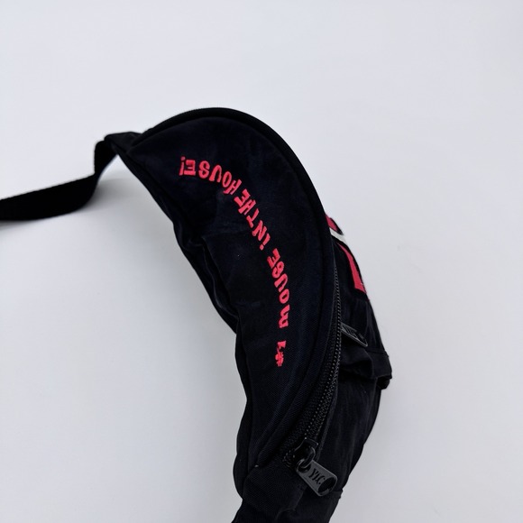 Vintage 90s Thumbs Up Walt Disney Mickey Mouse Black Fanny Pack Bag 2 Pocket - Picture 3 of 5